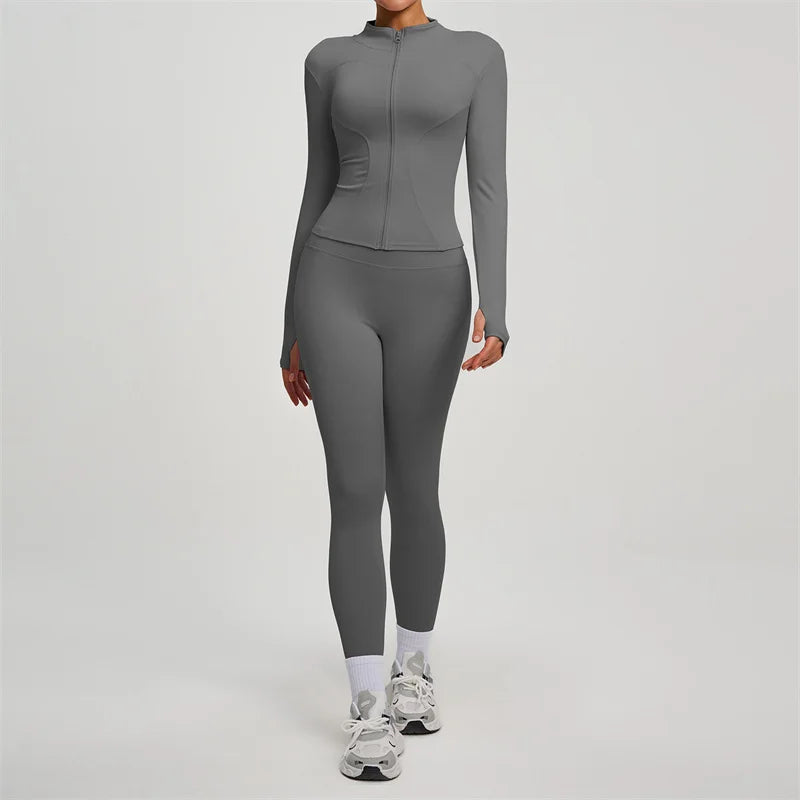SVEIC Women'S Two Piece Tracksuit Yoga Set Long Sleeve Jacket High Waisted Leggings Breathable Gym Clothes for Women Sportswear