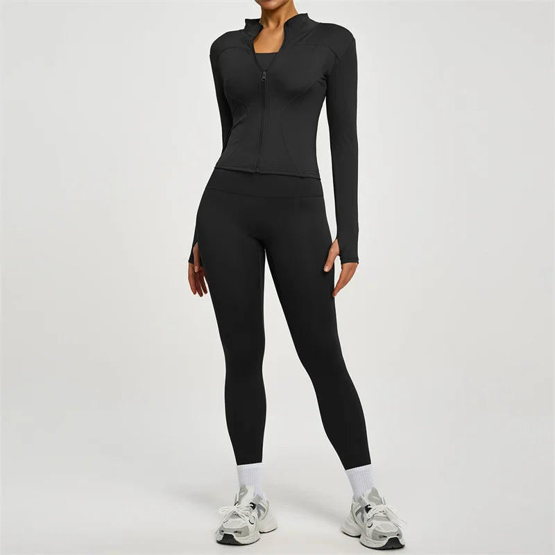 SVEIC Women'S Two Piece Tracksuit Yoga Set Long Sleeve Jacket High Waisted Leggings Breathable Gym Clothes for Women Sportswear