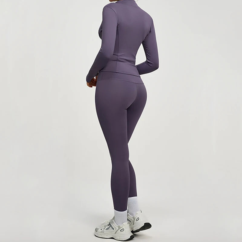 SVEIC Women'S Two Piece Tracksuit Yoga Set Long Sleeve Jacket High Waisted Leggings Breathable Gym Clothes for Women Sportswear